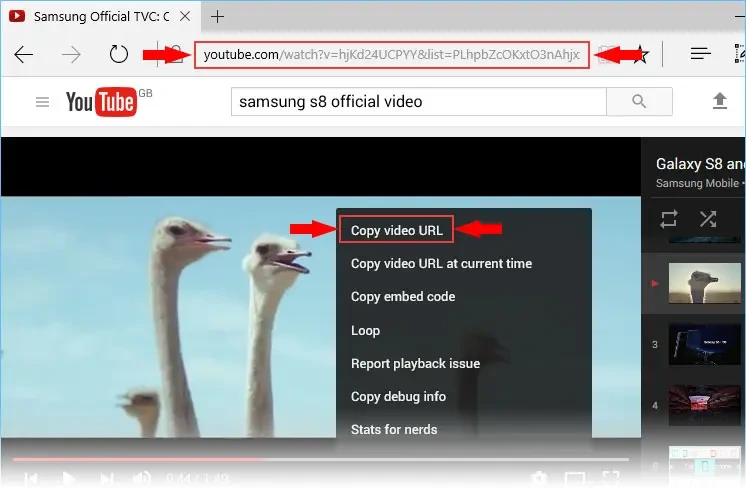 Скопируйте URL адрес нужного видео с YouTube