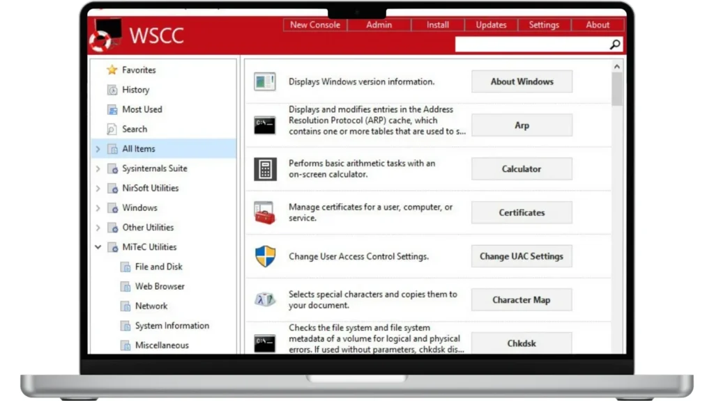 Скриншот WSCC Windows System Control Center 2