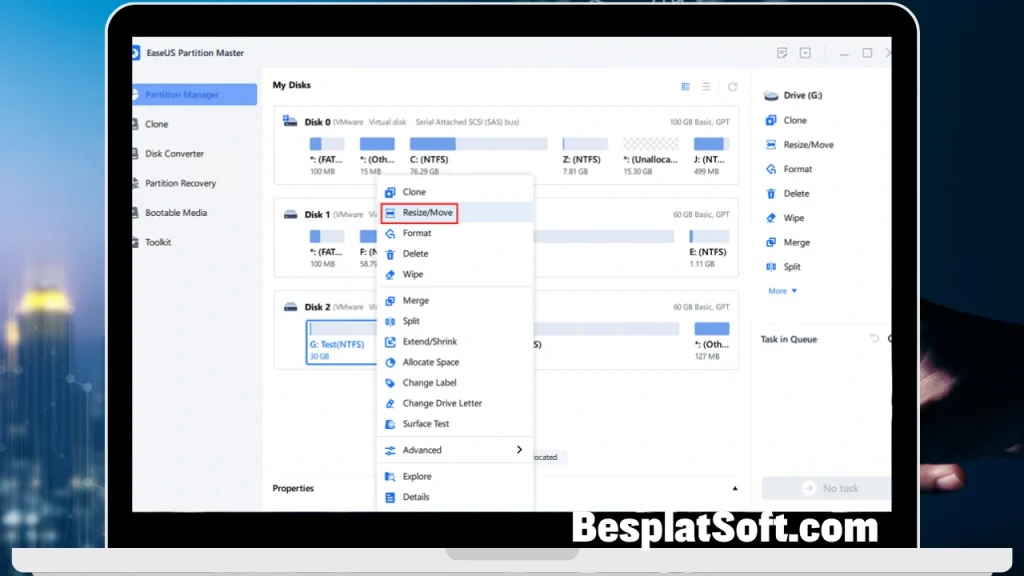 Снимок экрана EaseUS Partition Master Снимок экрана EaseUS Partition Master