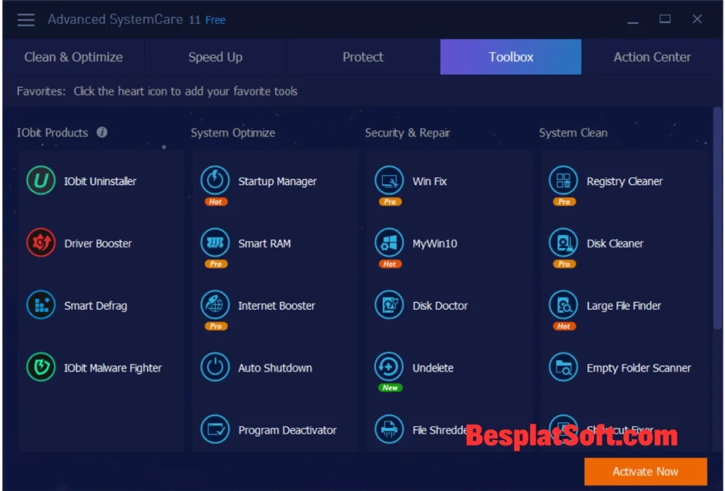Снимок экрана IObit Advanced SystemCare Pro