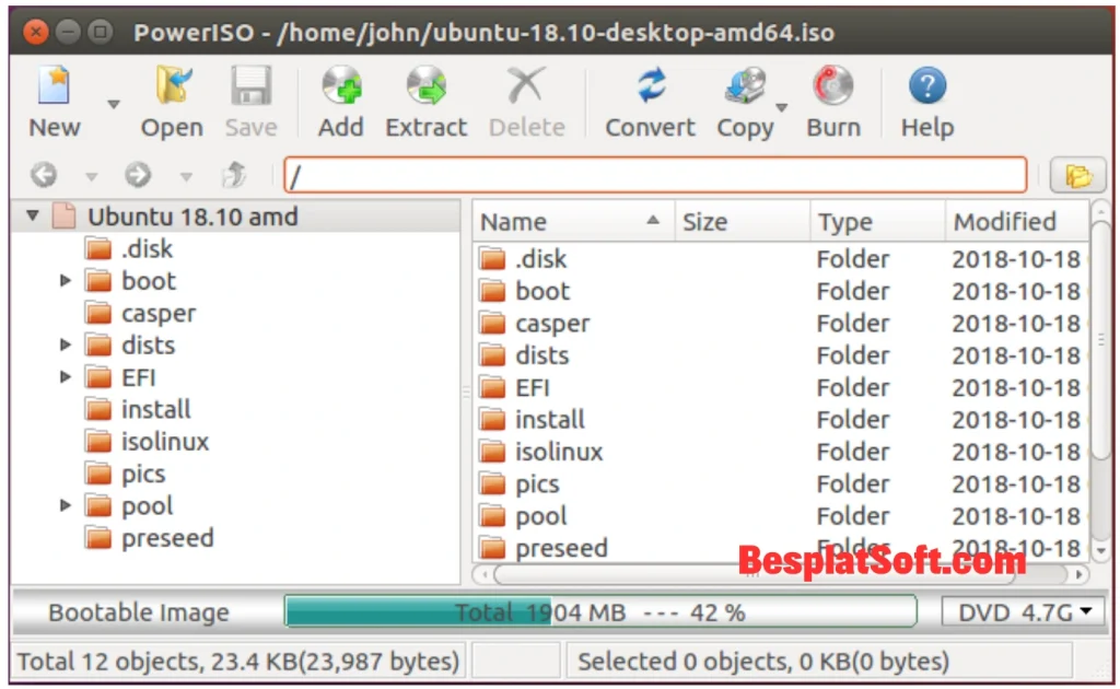 Снимок экрана PowerISO
