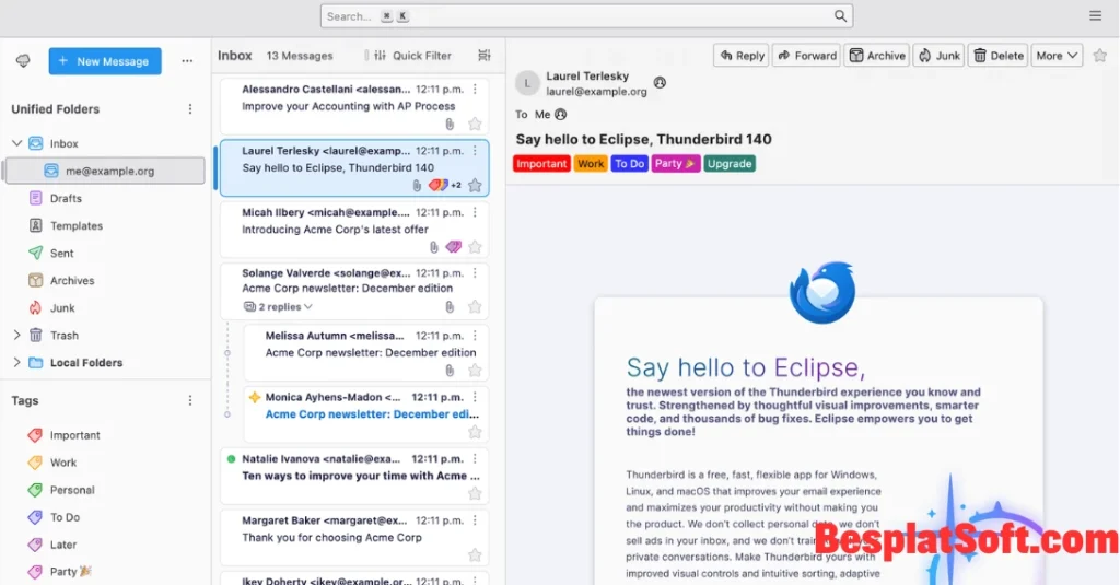 Скриншоты Mozilla Thunderbird