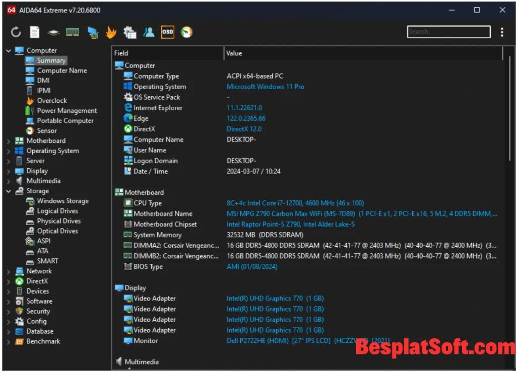 Скриншоты AIDA64 2